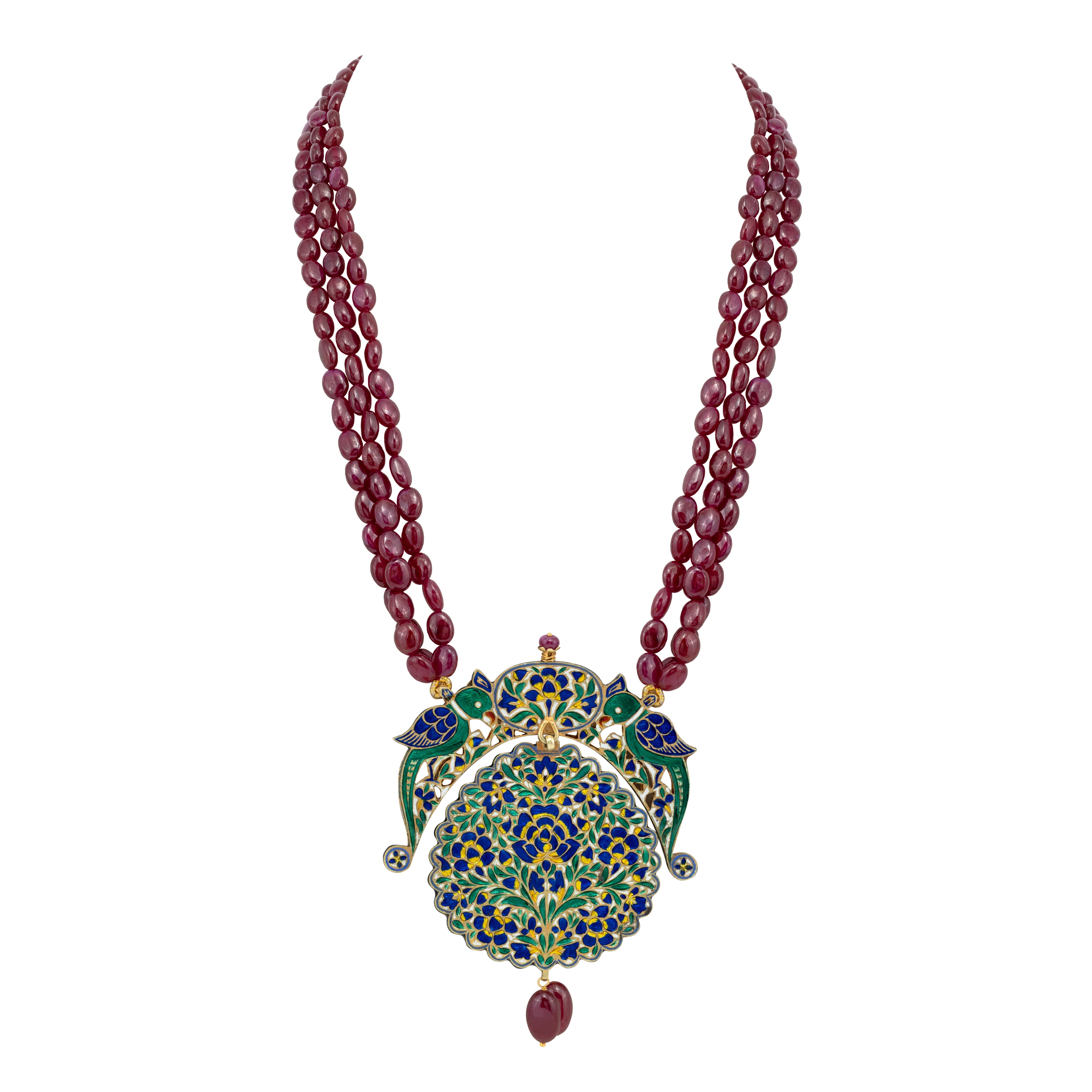 Ruby Strand Necklace with Talaf Bird Motif Pendant
